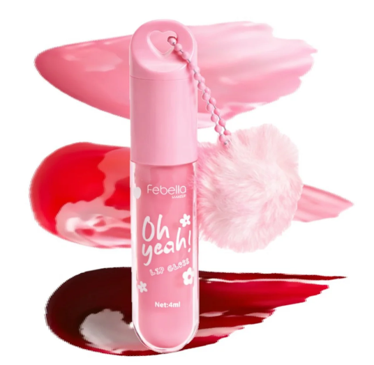 Lip Gloss Oh Yeah Febella com Pom Pom e Coração